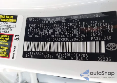 2025 Toyota Camry Xse из США, поврежденный, VIN 4T1DAACK0SU090436